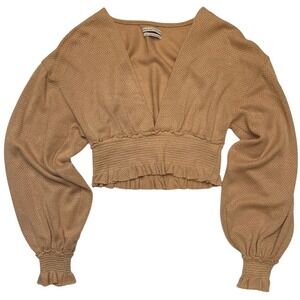 Urban Outfitters Milkmaid Peasant Cropped Deep V Camel Sweater Top Size S/P